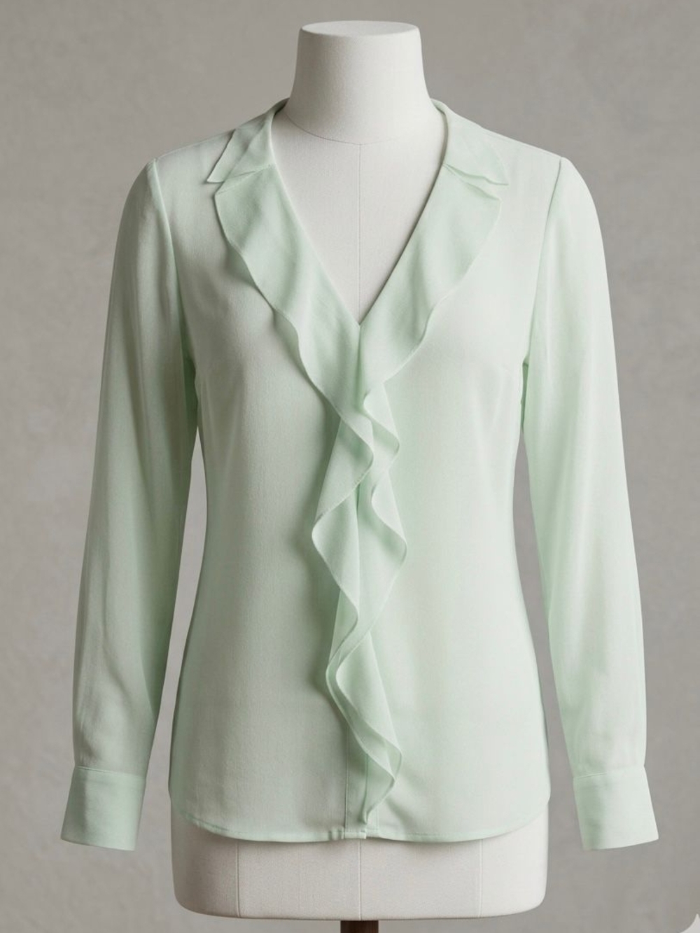 Ann Taylor Mint Green Ruffle Front Blouse Sheer Long Sleeve Feminine Top